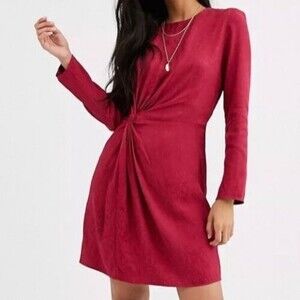 & Other Stories Jacquard Snake Print Knot-Detail Mini Dress in Pink - est size 8
